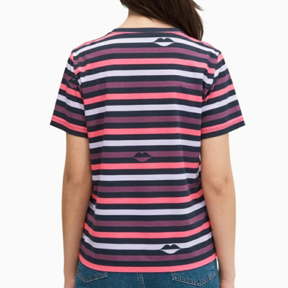 Kate Spade Striped Pink & Purple Lips Graphic Tee Size S